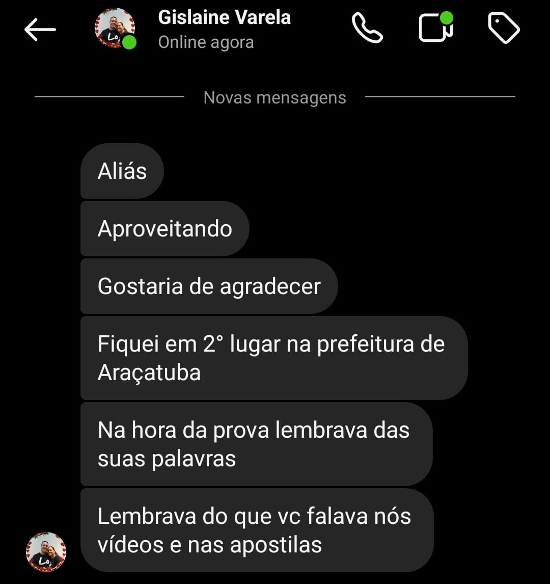 Captura de depoimento de aluno aprovado